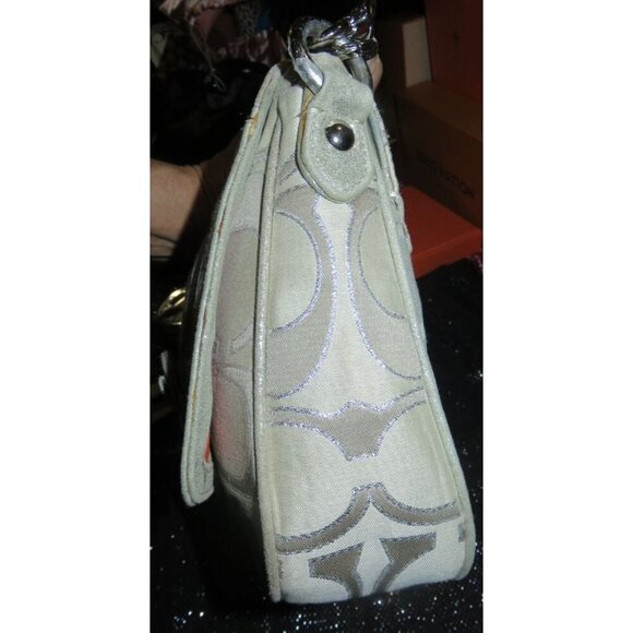 Coach Poppy Signature C Metallic Sateen & Leather Messenger Flap Satchel  #18352 - Picture 5 of 15